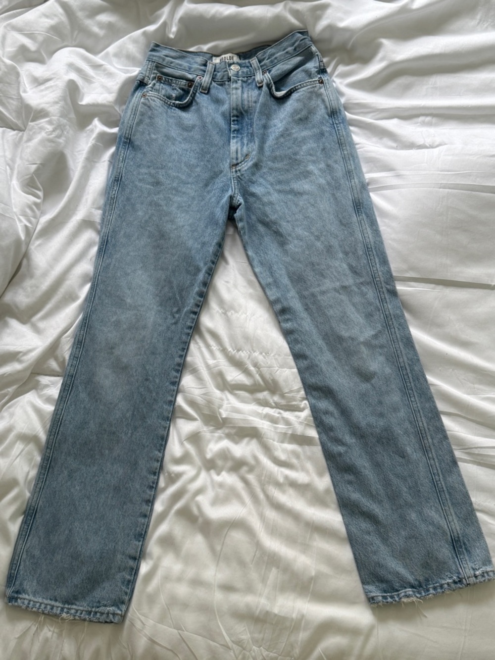 Agolde High-Rise Pinch Straight Leg Jeans in Light Blue Wash Size 24